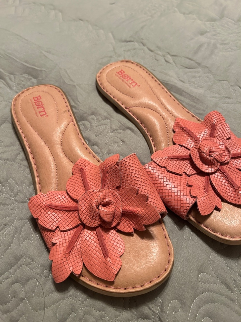 Born Coral Pink Floral Leather Slide Sandals